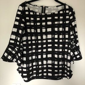 Black & White Long Sleeve Print Pattern Blouse